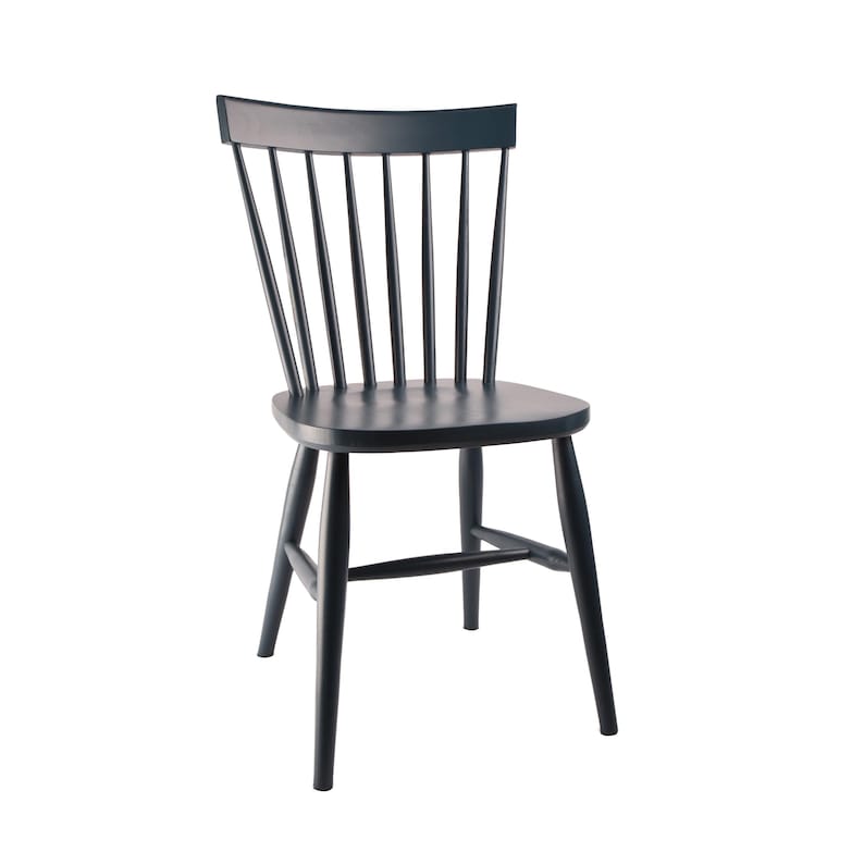 May include: A black wooden chair with a slatted back and a simple design.