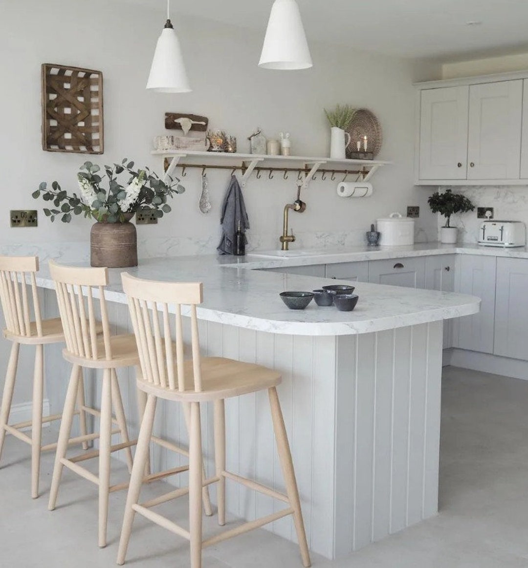 Nordic Bar Stool New Solid Wood Farmhouse Kitchen Dining Nordic