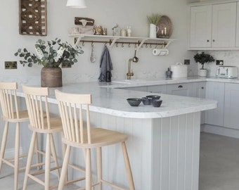 Nordic Bar Stool, New Solid Wood Farmhouse Kitchen Dining Nordic Bar Stools in Natural Wood Colours or Farrow and Ball Paint