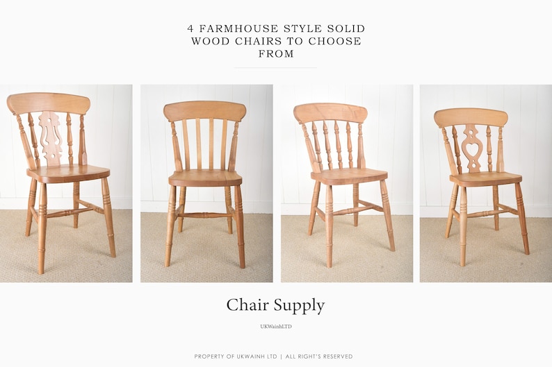 New Solid Wood Farmhouse Kitchen Dining Chair in Solid Beech Wood, Slatback Chair, Fiddleback Chair, Spindle Chair, Heartback Chair