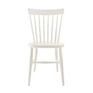 May include: A white wooden chair with a spindle back and a simple design.