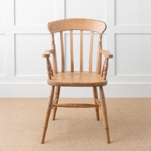 Farmhouse Slat Back Carver Chair | Solid Wood Armchair | Rustic Dining Seating | Handmade Kitchen Furniture immagine 3