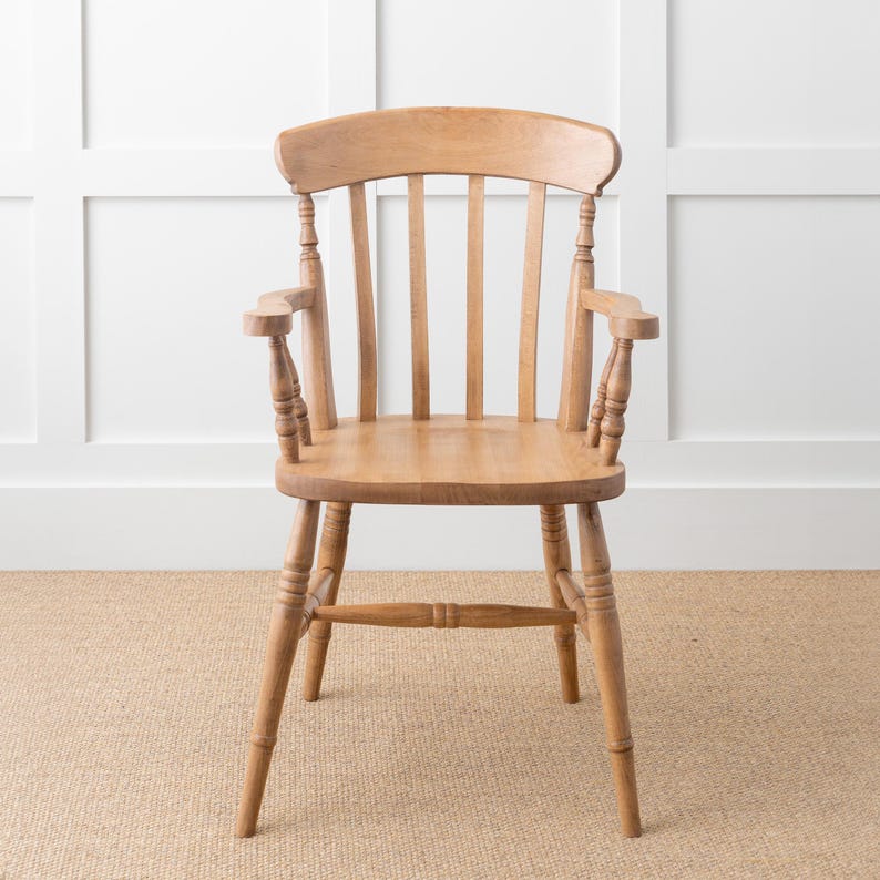 Farmhouse Slat Back Carver Chair | Solid Wood Armchair | Rustic Dining Seating | Handmade Kitchen Furniture immagine 3