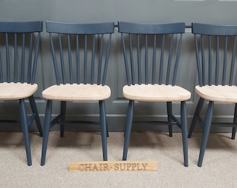 Nordic Beech Chair, Two Tone Modern Nordic Dining Chair Painted in Farrow  Ball Hague Blue with a Natural Wood seat