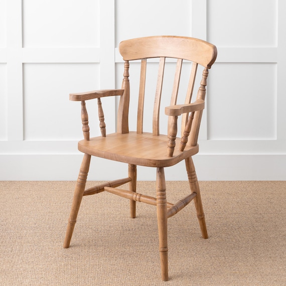 New 100% Solid Wood Farmhouse Slat Back Carver Armchair, Wooden Armchair, Farmhouse Style Chair In Natural Wood Colours