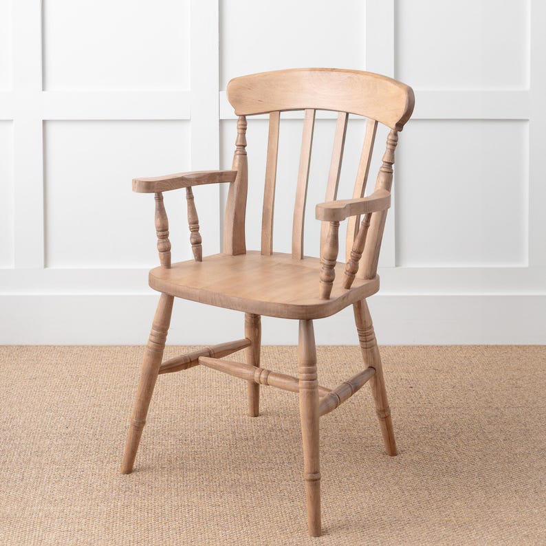 Farmhouse Slat Back Carver Chair | Solid Wood Armchair | Rustic Dining Seating | Handmade Kitchen Furniture immagine 4
