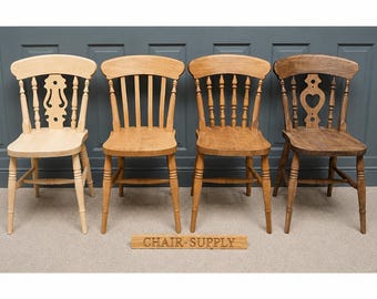 Farmhouse Wooden Dining Chair, Solid Beech Wood Kitchen Chair, Traditional English Design, Choice of 4 Wood Stain Finishes