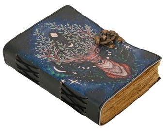 Diario vintage encuadernado en cuero: papel con bordes deshilachados, Libro de las Sombras