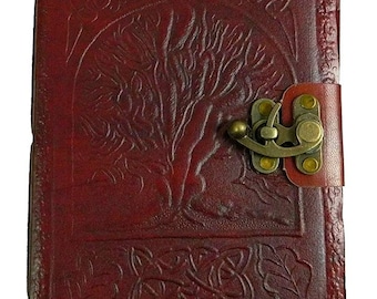 Handmade Leather Journal: Embossed Celtic Tree of Life Sketchbook