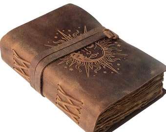 Sun & Moon Leather Journal: Antique Book of Shadows, Deckle Edge Paper