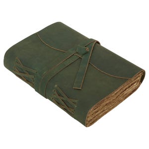 Vintage Leather bound Journal - Deckle Paper Green - Sketchbook  for women - Book of Shadows Travel and gifts 8x6