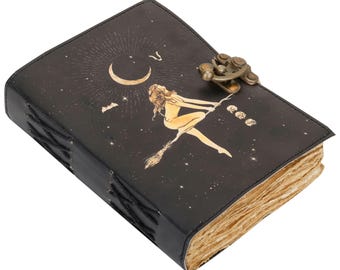 Handmade Leather Bound Journal: Antique Deckle Edge Paper Sketchbook journal with lock