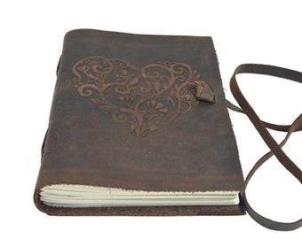 Embossed Heart Leather Journal: Handmade Deckle Edge Book of Shadows