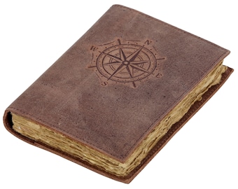 Diário de couro feito à mão: papel vintage com borda denteada, Book of Shadows