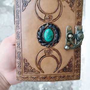 vintage third eye stone journal Antique blank spell Wiccan notebook triple moon book of shadows spell book lock clasp grimoire journal