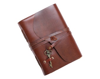 Conjunto de diário de couro vintage: papel com borda denteada, livro de sombras, caderno de viagem