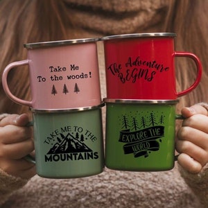 Camping Camper Van  Coloured Enamel Mug  Cup Personalised, Birthday gift,  Camper Van, Personalised Mug, Vanlife, Custom Gift idea