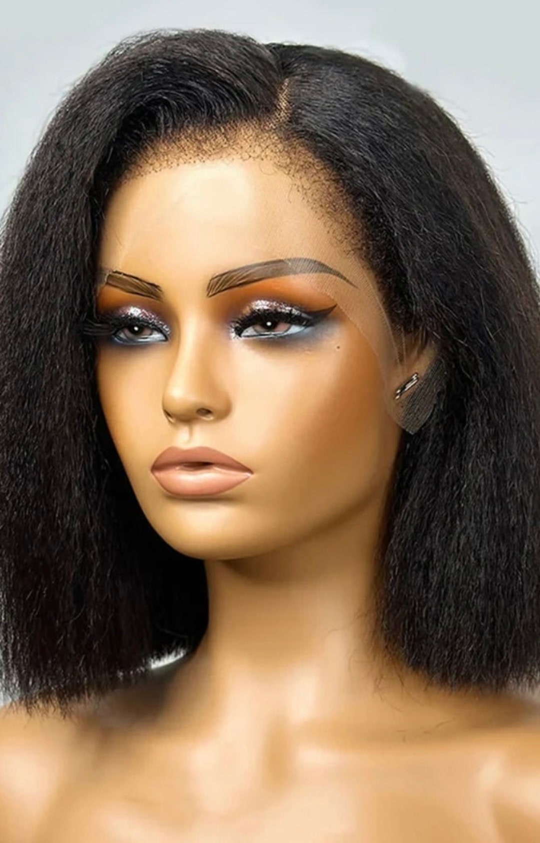 Kinky Straight Bob Wig Curly Baby Hair. Kinky Edges 13X4 HD Lace
