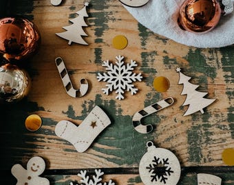 Adornos navideños | Confeti navideño | Adornos de madera | Nochebuena | Festividades | Confeti sostenible | Confeti navideño