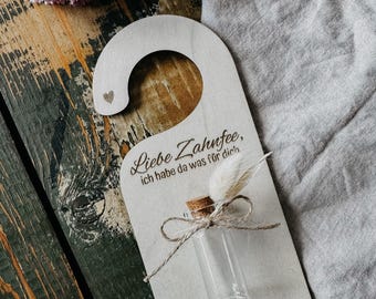 Letrero de madera con cristal para puerta del Hada de los Dientes – Personalizado con nombre | Hada de los Dientes | Regalo para niños | Ritual para guardar los dientes