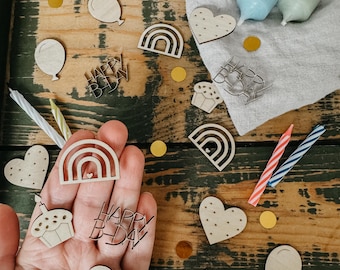 Decoraciones de cumpleaños | Decoraciones decorativas para cumpleaños | Decoraciones de madera | Fiestas | Cumpleaños infantiles | Confeti sostenible