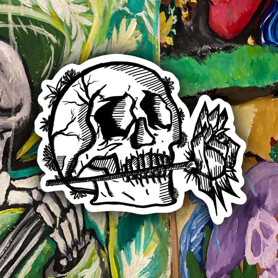 Skull Rose Vinyl Sticker | Handmade Waterproof Decal - Etsy