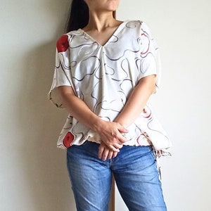 Upcycled Japanese Vintage Kimono Top, V-neck Blouse With