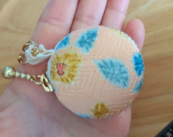 Vintage kimono Macaron coin purse, tiny pouch, Bag charm, ring case, Upcycled Japanese kimono, Pale orange