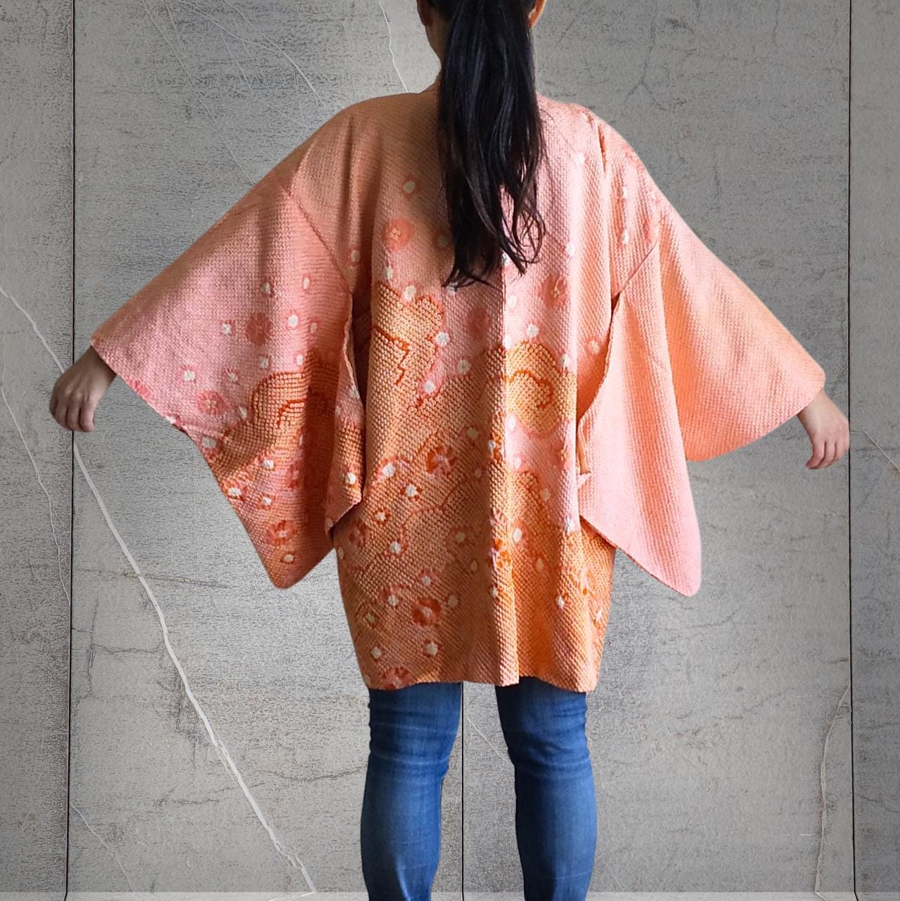 Japanese vintage shibori kimono jacket, haori, sou-shibori, tie-dyed