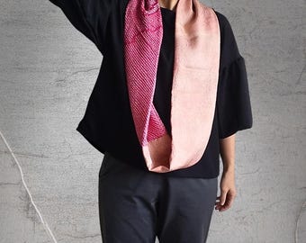 Kimono infinity scarf, Upcycled pink silk kimono, Shibori