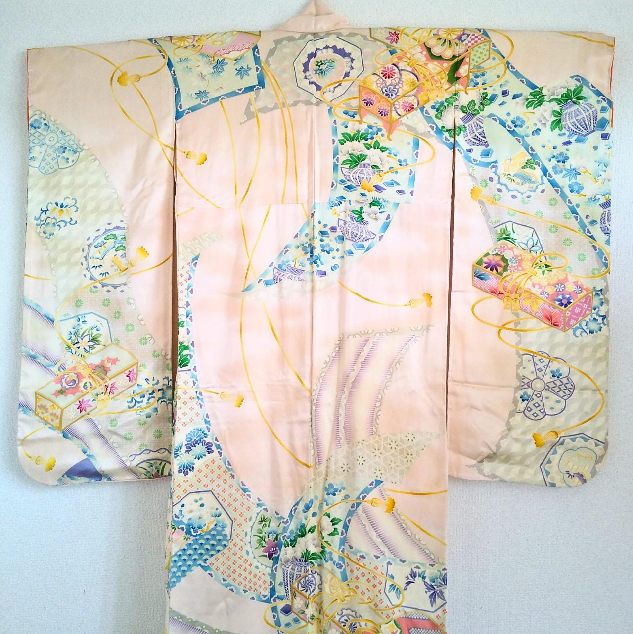 Kimono japonés vintage, kimono auténtico, furisode de seda, kimono de manga larga, cofre del tesoro