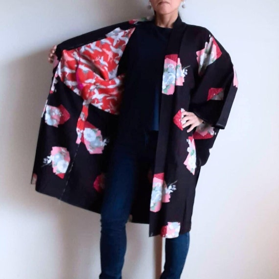 Antique kimono haori jacket, Japanese authentic k… - image 2