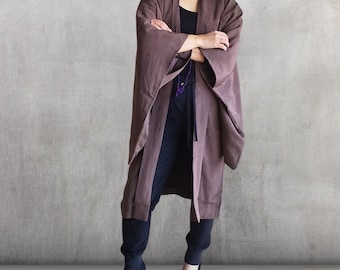 Antique Haori, Japanese kimono jacket, iromuji (solid color), light brown, Boro, as is