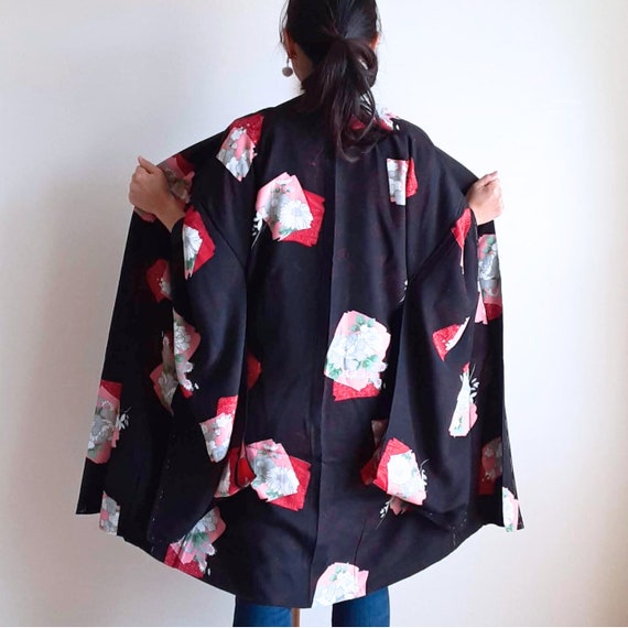 Antique kimono haori jacket, Japanese authentic k… - image 4