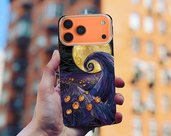 Spiral Hill Phone Case, Stained Glass, Halloween Pumpkin Cover for iPhone 18 17 16 15 Pro Max, Dark Gothic Halloween Shell