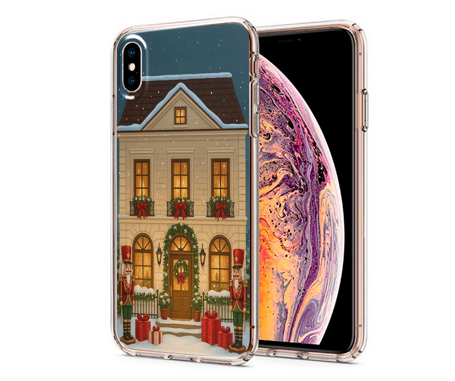 Festive Christmas Home iPhone Case 17/16/15: Clear TPU Silicone