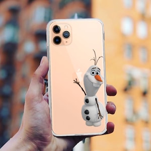 Könnte beinhalten: Eine goldene iPhone-Hülle mit durchsichtiger Rückseite, die ein Cartoon-Bild von Olaf, dem Schneemann aus dem Film Frozen, zeigt, der winkt.