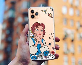 Disney Belle Phone Case, Beauty and the Beast Clear Cover for iPhone 17 16 15 Pro Max, Whimsical Bookworm Gift for Her, case for samsung