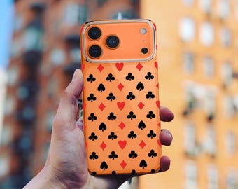 Playing Card Suits Phone Case, Casino Poker Clear Cover for iPhone 15 16 17 Pro Max, Hearts Spades Pattern Transparent Case