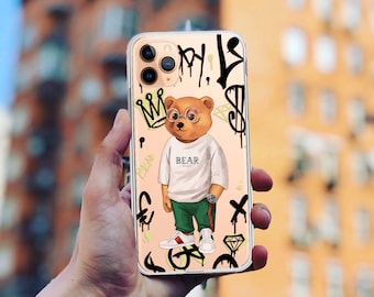 Clear TPU Phone Case: Hipster Bear Design, Protective Cover