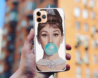 Audrey Hepburn Bubble Gum iPhone 17/16/15 Case: Clear Protective Cover