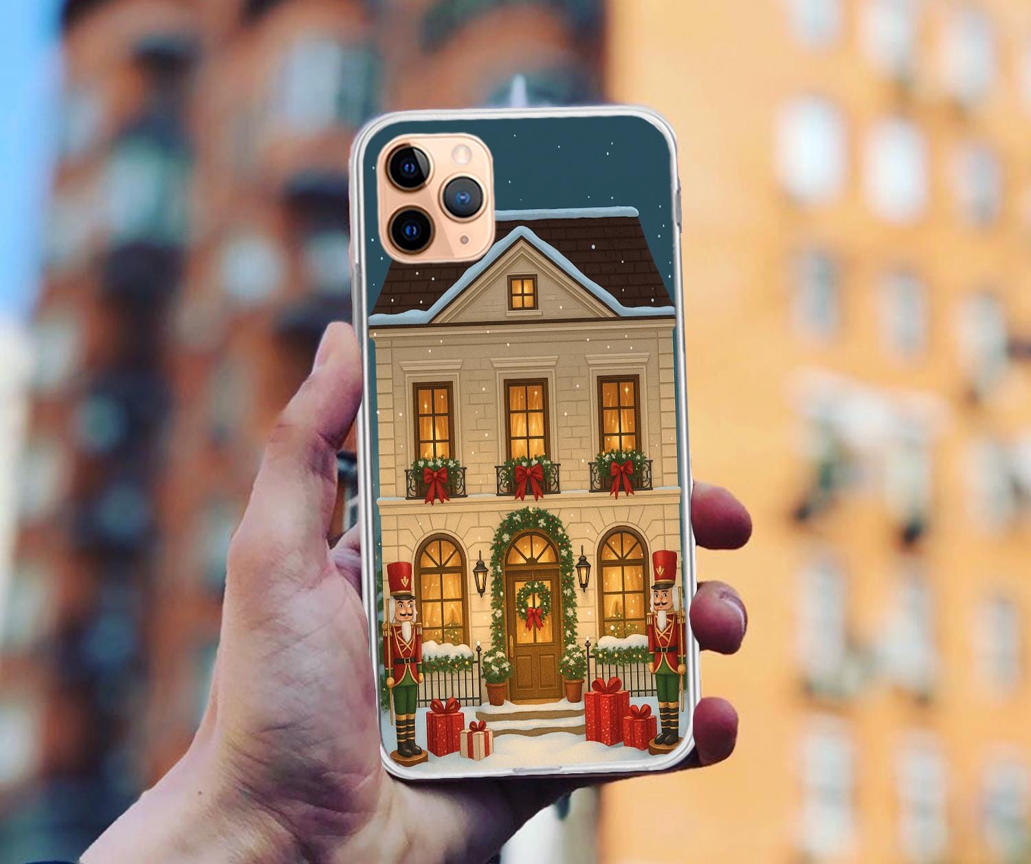 ハン christmas evel④ Festive Christmas Home iPhone Case 17/16/15: Clear TPU Silicone