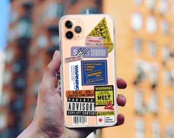 Sticker Bomb Clear Phone Case: Barcode Design, iPhone & for Samsung