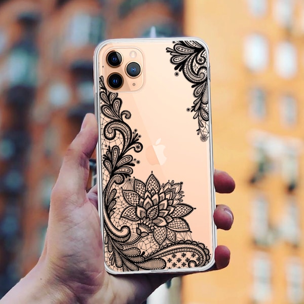 Black Lace Pencil Doodle case for iPhone X 15 11 Pro Max Xr 7 8 6 6s plus 5 5s se 2 2020 5se 4 4s Funny Gifts Clear Cell Silicone Cover