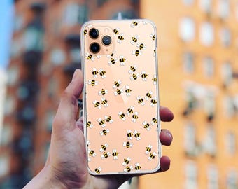 Honey Bee Clear Phone Case: Colony Pattern, Slim Silicone Cover