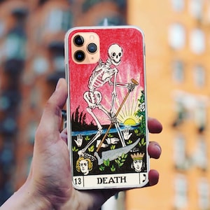 Étui pour téléphone avec carte de tarot de la mort avec coques pour iPhone Détails Compatible avec les étuis iPhone X/15 Coque rigide gothique wicca pour femme sorcière