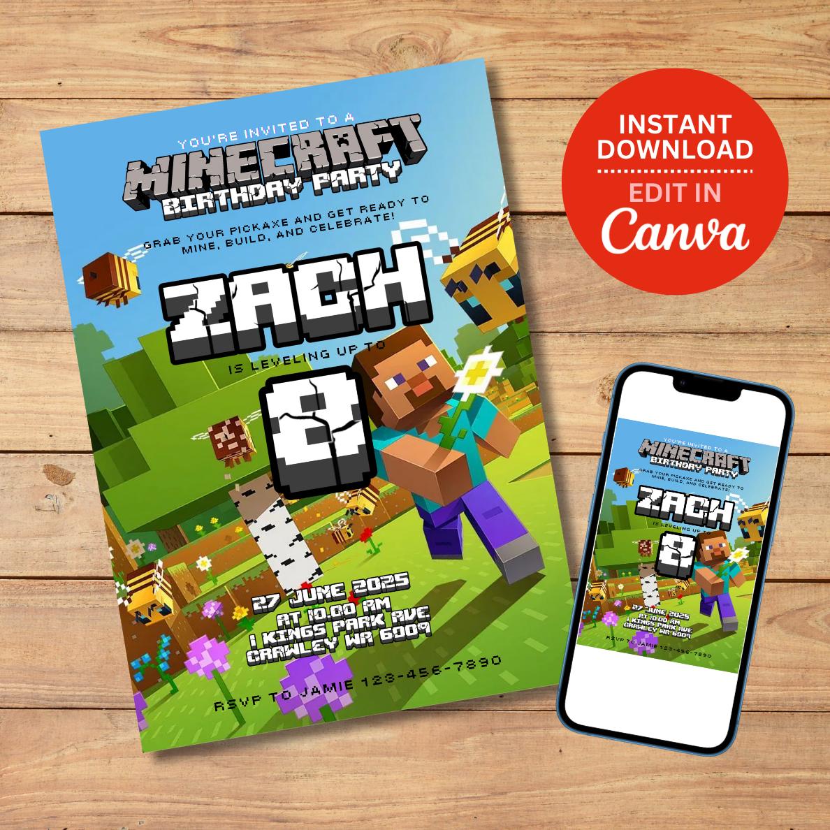 Custom Minecraft Invite – Pixel Art Style