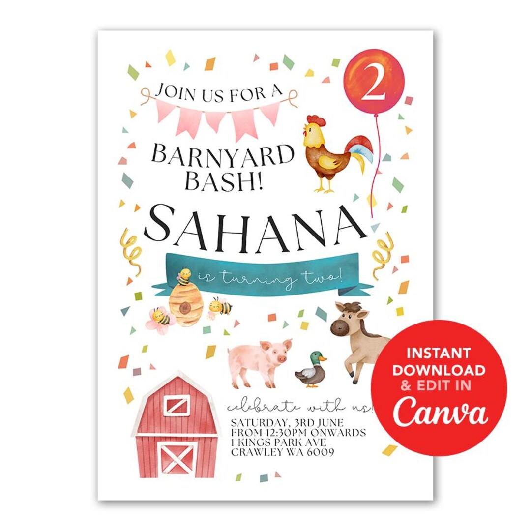 Barnyard Bash Farm Animals Birthday Invitation Kids - Etsy