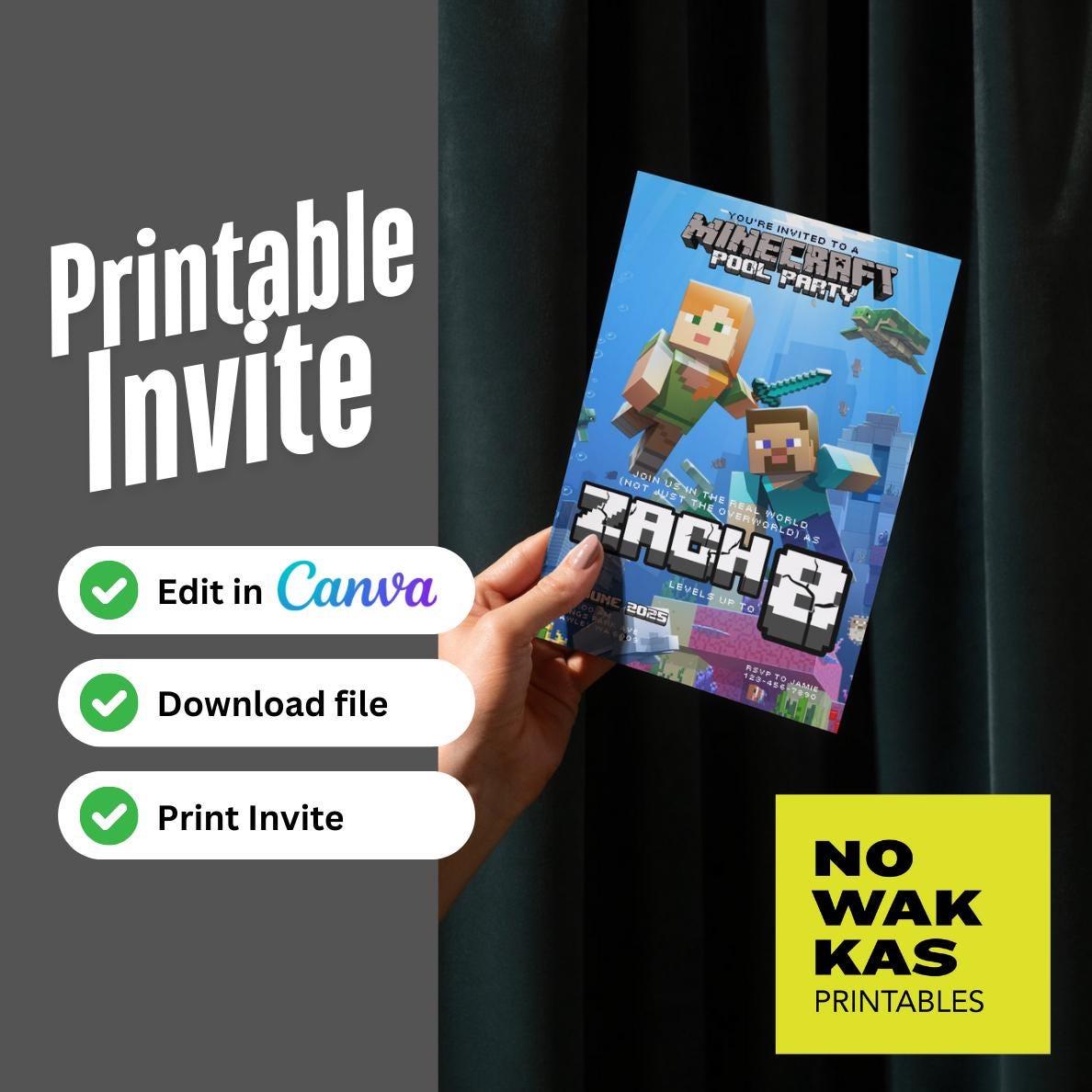 Custom Minecraft Pool Party Invite