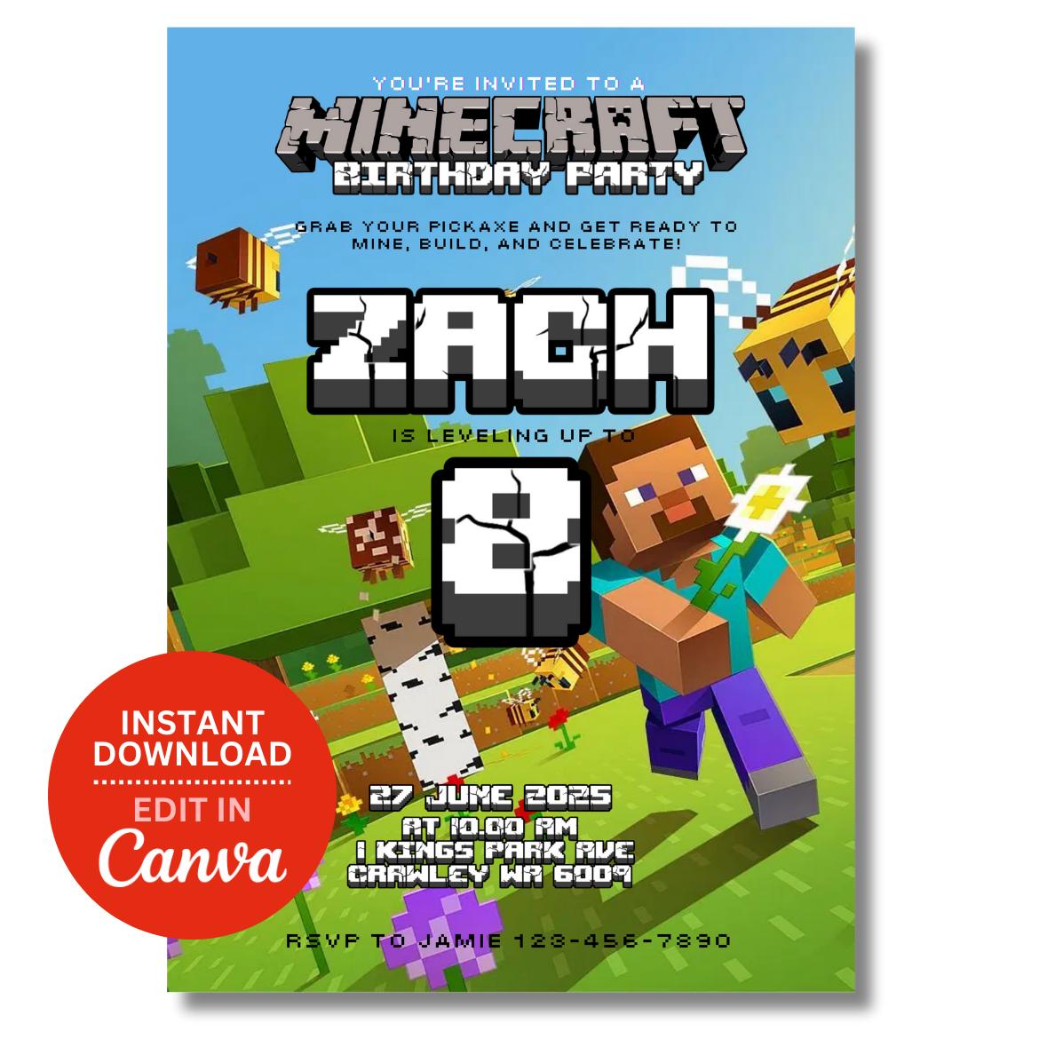 Custom Minecraft Invite – Pixel Art Style